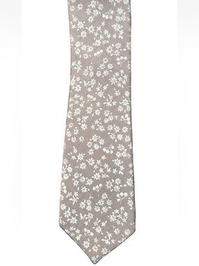 Bar III Taupe/White Floral 100% Cotton  Tie (2.5 in X 61.5 in)